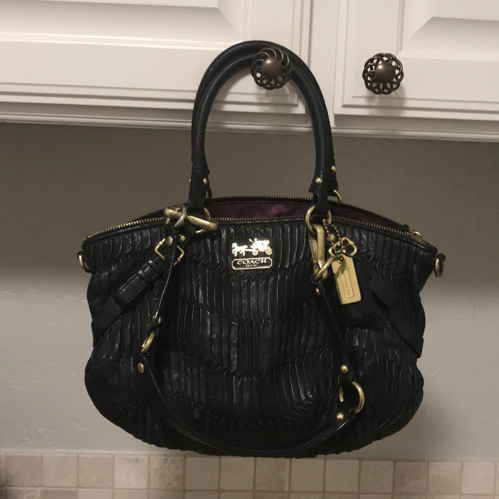 Coach Madison Gathered Leather Black Satchel